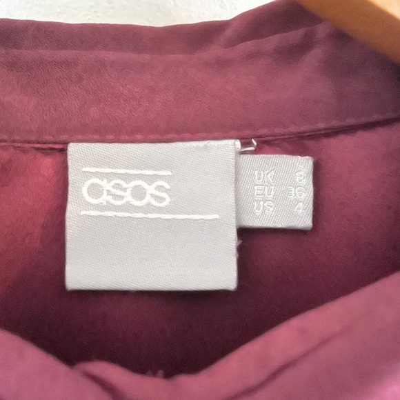 ASOS Mini Shirt Dress Button down Long Tulip sleeve Princess shoulder Burgundy 4 - Picture 3 of 14